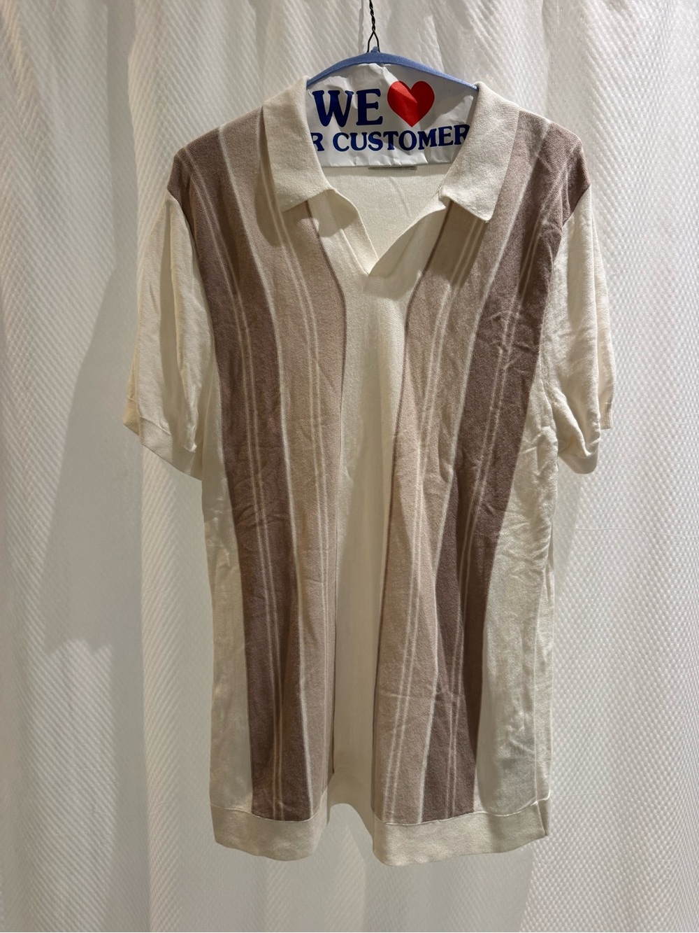 Abercrombie & Fitch Cream and Brown Striped Polo